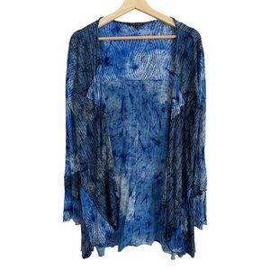 Dunia Womens Asymmetric Mixed Print Lightweight Cardigan Blue‎ L Lagenlook Boho